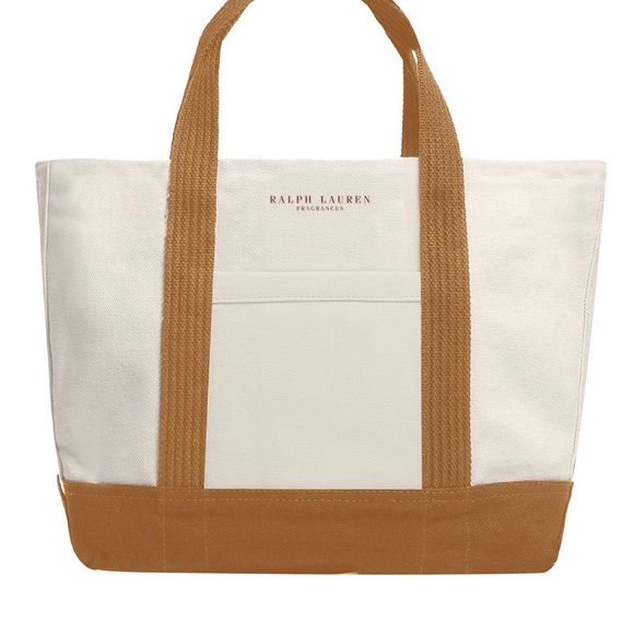 Ralph Lauren Handbags - Ralph Lauren Canvas Tote in Ivory with Tan Trim